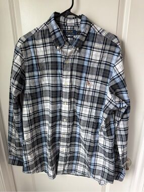 Ralph Lauren Blue and White Plaid Button-Down Shirt